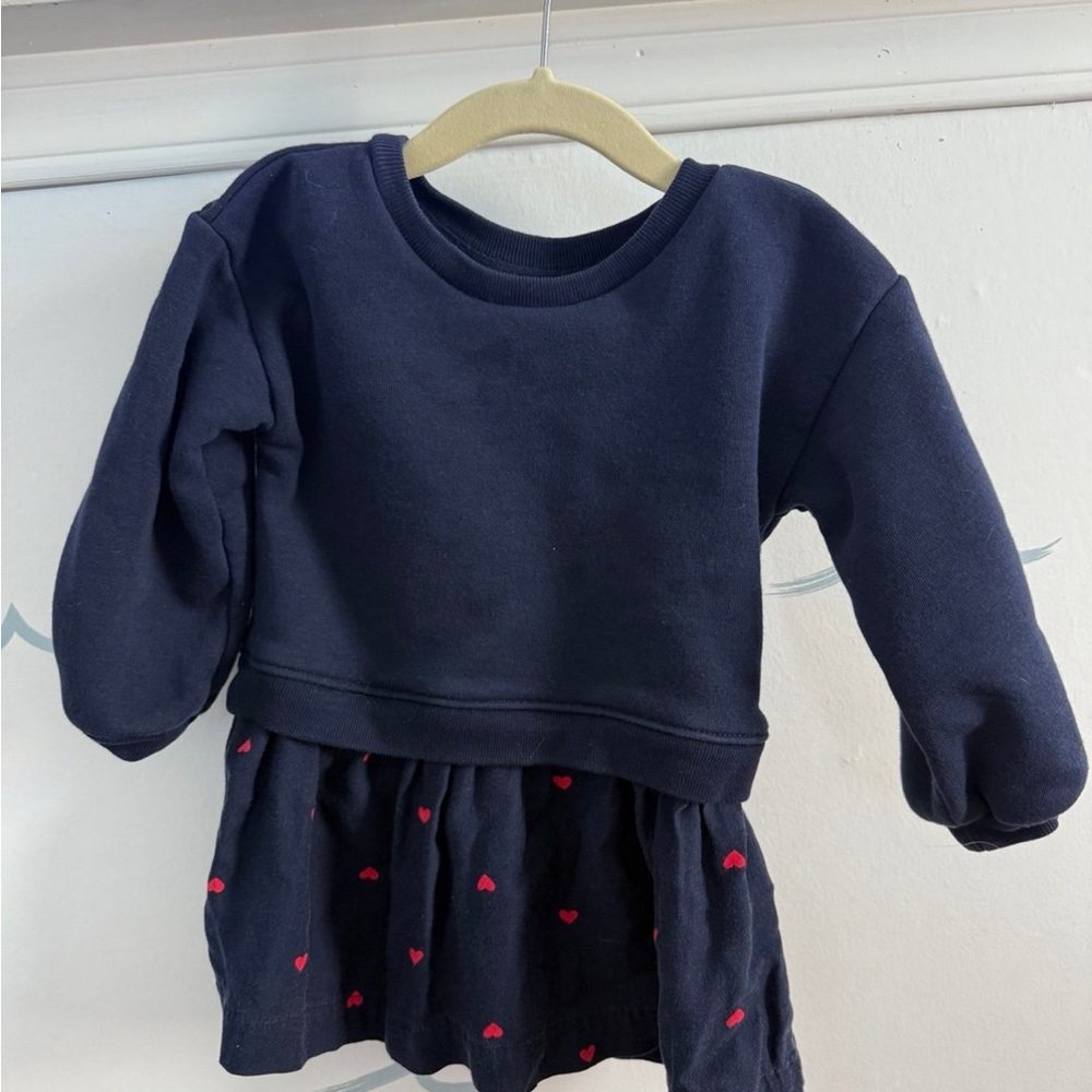 Baby Gap Navy Heart Sweatshirt Dress 18–24M